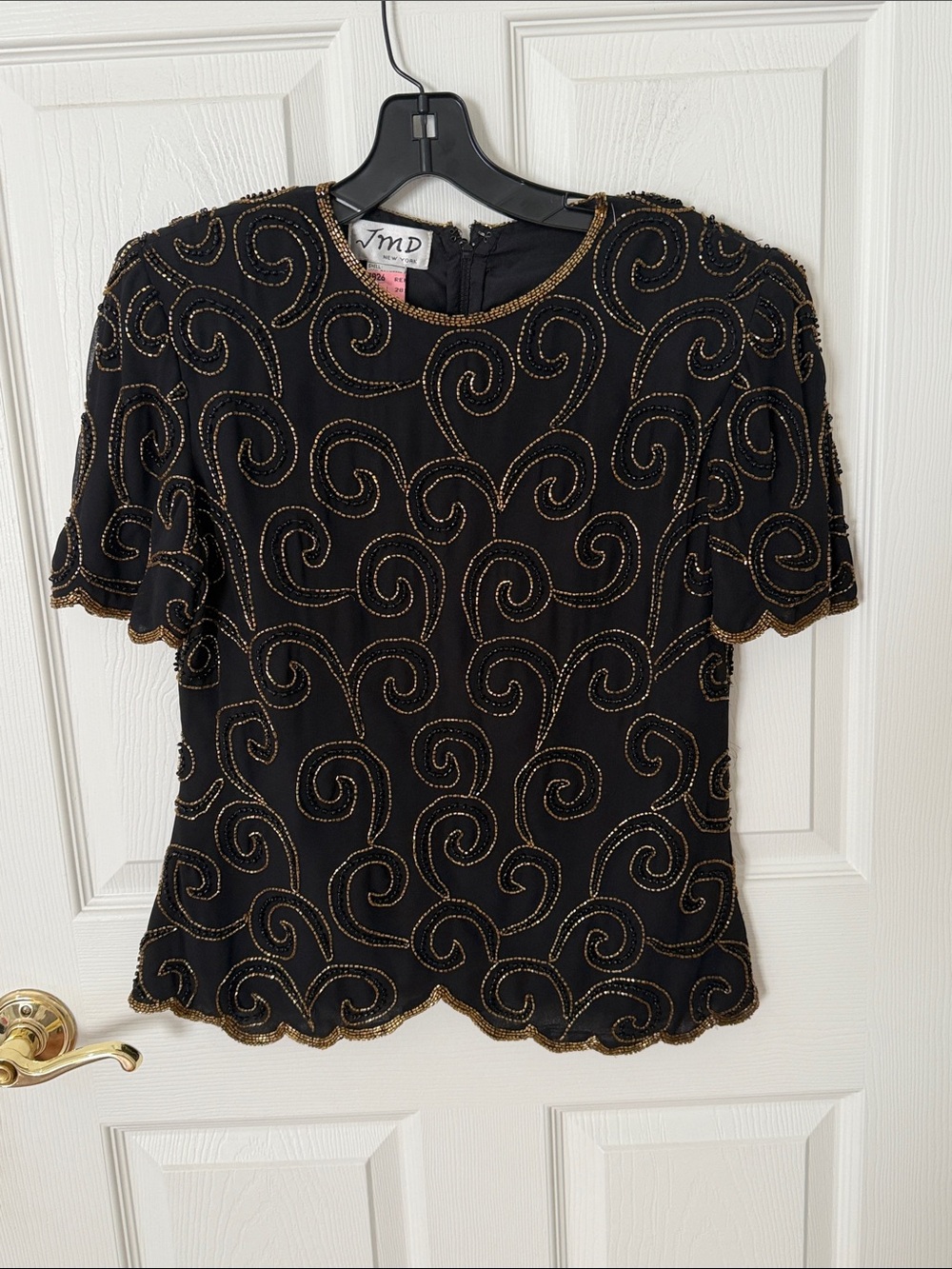 Vintage Black Beaded Swirl Short-Sleeve Top JMD size small